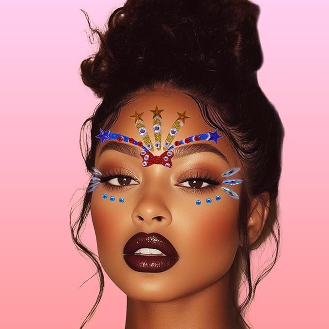 Mermaid Face Gems Stick Jewels for Women Cosplay Mermaid Halloween Club Eye Face Gems Stickers on Rave Party Gift for Kids Eye Face Jewels Temporary Tattoos Festival (Multicolored)