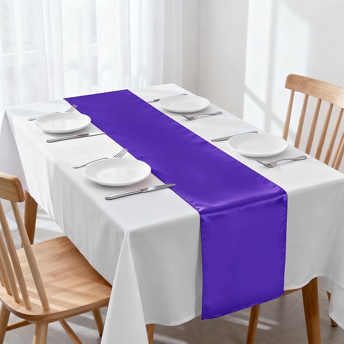 10 Pack Satin Table Runner 12 x 108 Inch Long,Satin Silk Table Runner for Wedding,Birthday Party and Banquet Decoration,Purple