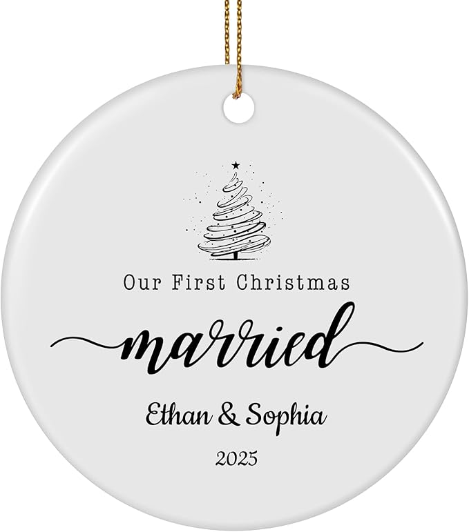 Personalized First Christmas Married Ornament 2025, Custom Engaged Christmas Ornaments with Names, Customized Wedding Engagement Gifts for Newlywed Couples Him Her