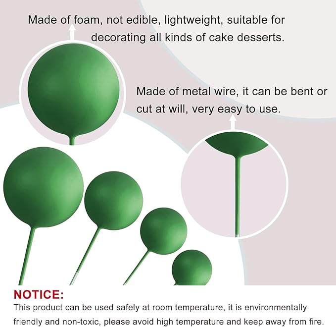 ASTARON 20 Pcs Ball Cake Topper Decorations Mini Balloons Cake Topper Sticks Dark Green Balls Cake Picks Cake Topper Balls Cake Decorations for Christmas Wedding Birthday Cake Decorations