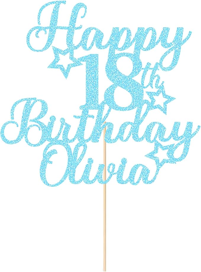 Happy Birthday Cake Topper Personalized Cake Topper Custom Cake Topper Birthday Double Sided Glitter Customized with Any Age Name Cake Decoration(Baby Blue)