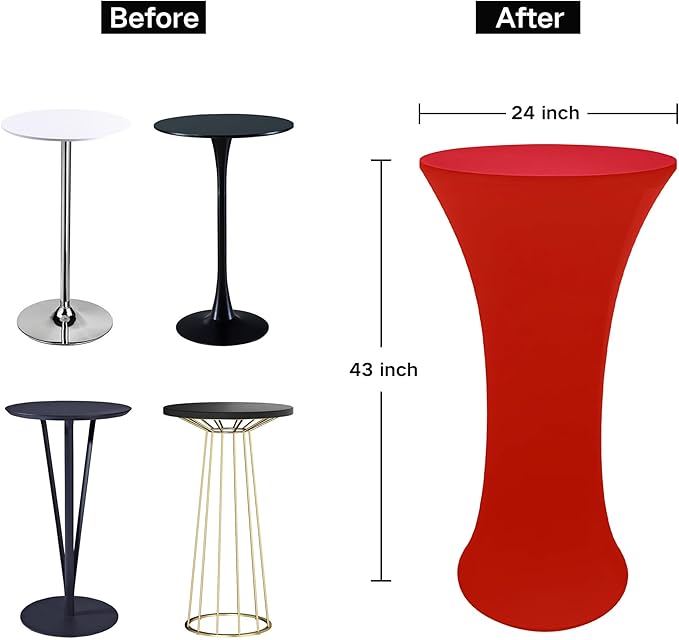 2PCS 24x43 Inch Round Fitted Cocktail Table Cover Red Spandex Cocktail Table Cloth Highboy Fitted Tablecloth High Top Table Cloths for Party Pub Banquet Bistro