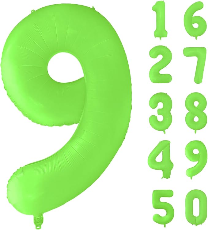 Fluorescent Green Number Balloon 40 inch Giant Foil Helium Balloons Green Number 9 Balloon for 9th Birthday Party Decorations