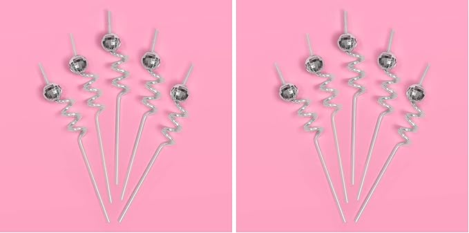 xo, Fetti Disco Ball Reusable Swirly Straw Set - 16 pc | Groovy Birthday Party Supplies, Last Disco Bachelorette Decorations, 70s, Space Cowboy (Pack of 2)