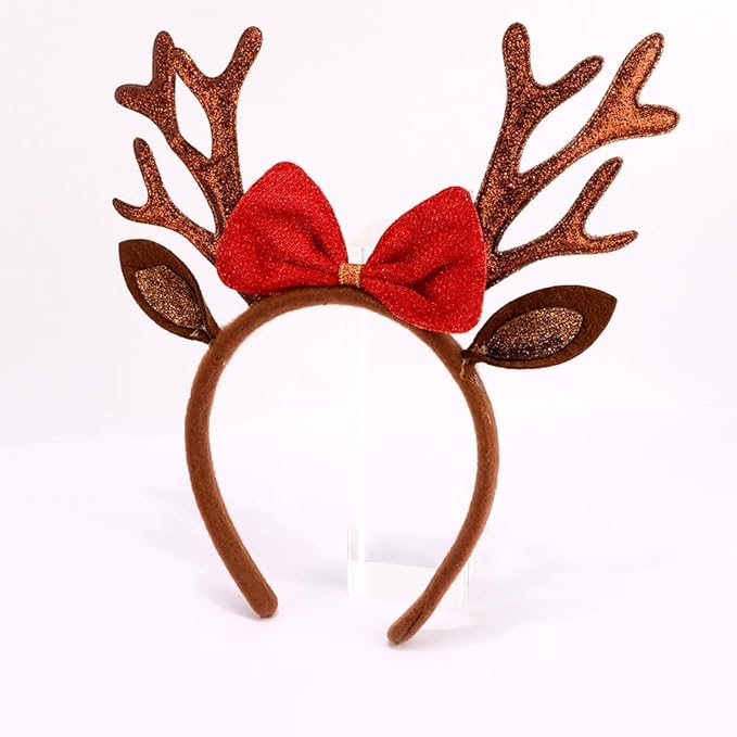 TODDER Brown Christmas Headband, Reindeer Antlers Ears Headband for Adults and Kids, Christmas Hair Accessories Deer Antlers Costumes for Themed Parties and Cosplay
