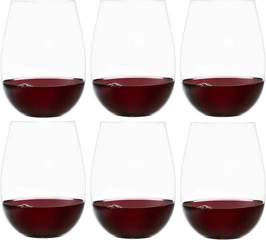 Improved Edition of Our 2017 New York Times Best Stemless Glass – Set of 6 European-Made Stemless Wine Glasses, Reinforced Base for Added Stability & Premium Feel, Dishwasher-Safe, Lead-Free, 17 oz.