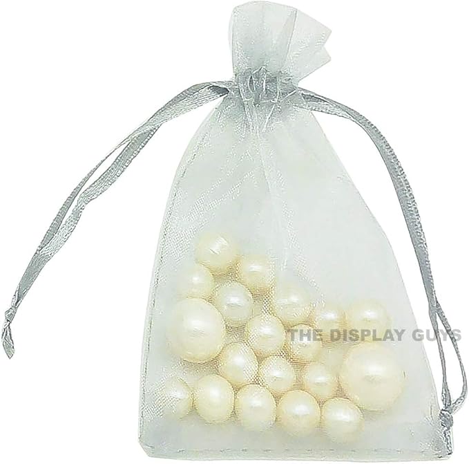TheDisplayGuys 100-Pack 3x4 Silver Sheer Organza Gift Bags with Drawstring, Jewelry Candy Treat Wedding Party Favors Mesh Pouch