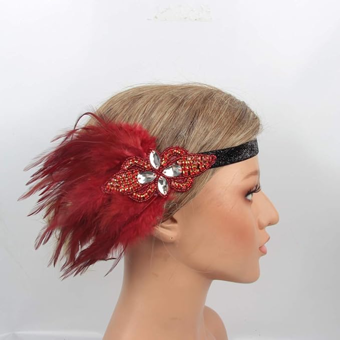 Women flapper feather headband for 1920s theme party Gatsby Headpiece for 20S Party