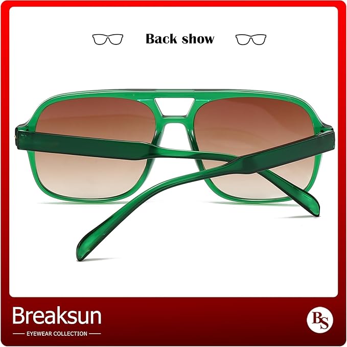 Retro Aviator Sunglasses for Women Men Trendy Classic 70s Square Green Aviator Sun Glasses Vintage Shades