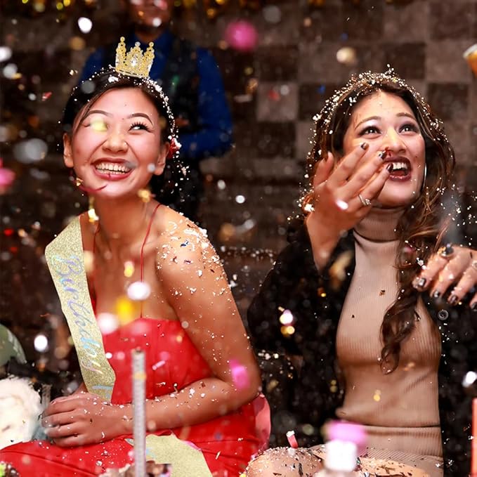 Birthday Princess Sash for Women Tiara & Crowns Headbands for Girls Happy Birthday Party Accessories Favor Supllies Leona Pink Gold, 2 Pack