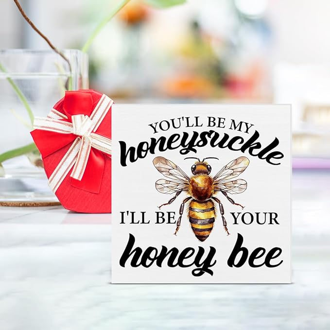 Summer Decorations Honey Wood Block Sign Farmhouse Summer Decor for Home Desk Table Shelf 5 x 5 Inches