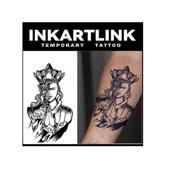 INKARTLINK Tattoo Tech,2 Sheets Extra-Large Semi Permanent Tattoo,Adult Art Design Temporary Tattoos, Lasst 1-2 Weeks, Waterproof, Realistic look (Good and Evil, Tang Monk Design?