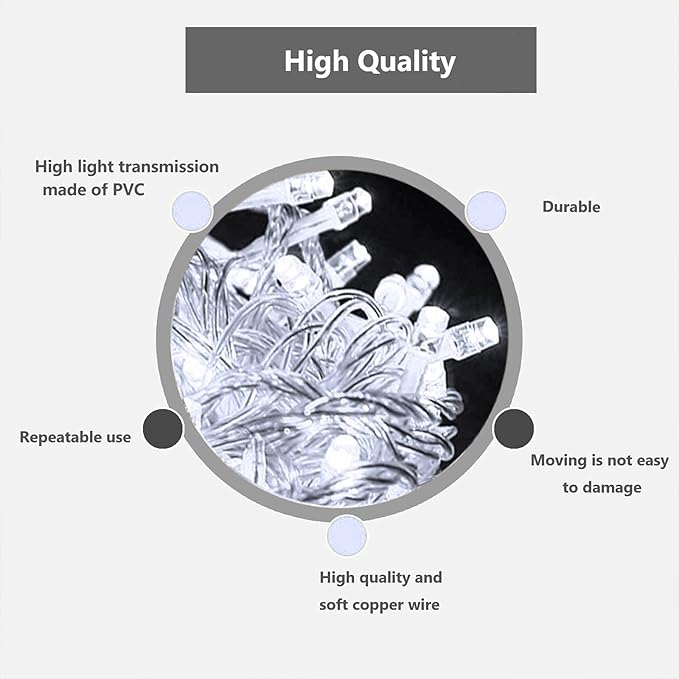 KAQ 115FT 300LED Timer Function Cool White Christmas String Lights, Indoor/Outdoor, Waterproof, 8 Modes, Clear Wire Fairy Tree Lights for Garden Patio Bedroom Christmas Decorations