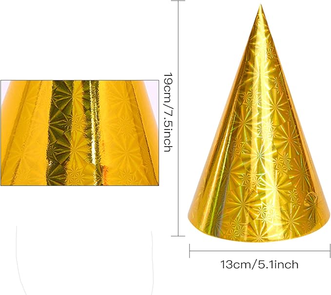 Birthday Party Hat Party Cone Hat,50 Pack Glitter Birthday Party Cone Hats Art Craft Caps Birthday Party Hats Party Hat for Kids Adults Pets (5.5 x 7.87 In)