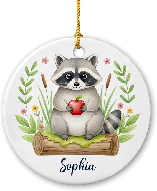 Unique Raccoon Lover Ceramic Ornament, Raccoons Christmas Ornament Personalized Choose Name, Raccoon Xmas Keepsake Gift for Dad Mom Friends Coworkers Men Women, Customized Cute Animal Decoration