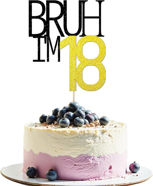 Bruh I'm 18 Cake Topper - Bro I'm 18, Happy Sweet 18 Ornament for Boys' I8th Birthday Party Supplies (Bruh I'm 18)