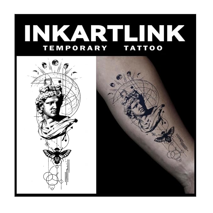 INKARTLINK Tattoo Tech, 2 Sheets Large Semi Permanent Tattoo, Adult Art Design Temporary Tattoos, Lasts 1-2 Weeks, Waterproof, Realistic Look, No Adhesive, No Reflection (religion)321