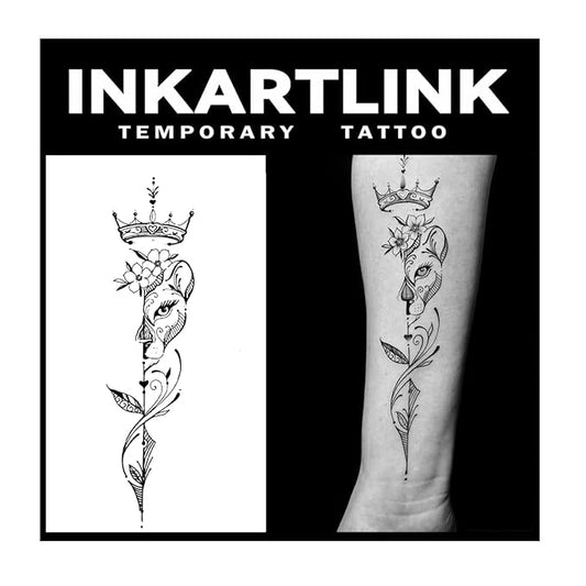 INKARTLINK 2 Sheets Medium Semi permanent Tattoos, Temporary Tattoos, Adult Art Designs, Waterproof, Realistic, No Adhesive, No Reflective, Lasts 1-2 Weeks, Medium (Leopard King)