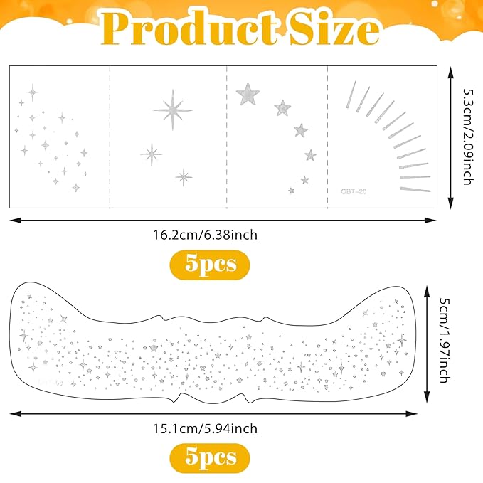 Glitter Freckles Face Tattoo, 10PCS Silver Glitter Freckles, 2 Styles Body Face Glitter for Women Girls, Cute Star Waterproof Glitter Makeup Patches, Country Concerts Singer Festival Rave Accessories