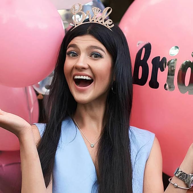 Bride to Be Headband - Bachelorette Party Decorations, Wedding Bridal Shower Favors, Bling Tiara Hair Accessories for Women and Girls, Rose Gold