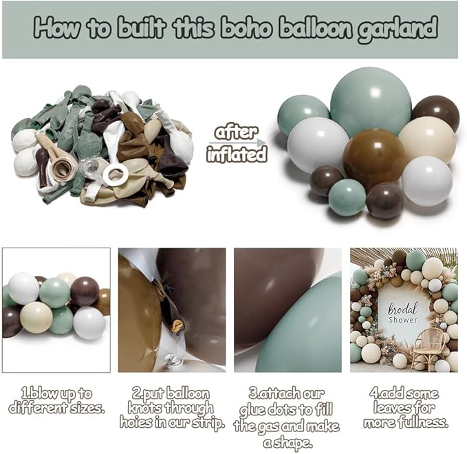 Dusty Green Nude Balloon Garland Double Stuffed Brown Blush White Sand Cream Neutral Balloon Arch Kit Sage Green Beige Balloons for Baby Shower Birthday Wedding Woodland Wild One Party Decor