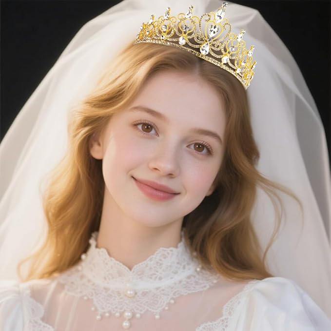 TODDER Gold Tiara for Women Girls Rhinestone Princess Queen Crowns Crystal Headband for Girls Wedding Hair Accessories for Bridal Birthday Party Prom Halloween Cosplay Holidays