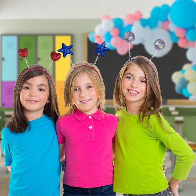 ArtCreativity Sparkly Head Boppers for Kids, Set of 12, Cute Headbands for Girls and Boys with Assorted Designs, Unique Birthday Hats for Kids, Halloween Costume Accessories, Princess Party Favors