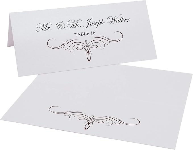 Decadent Flourish Printable Place Cards, Chocolate (Choose Color), Set of 150 (25 Sheets), Laser & Inkjet Printers - Wedding, Party, Dinner, and Special Events - Made in the USA
