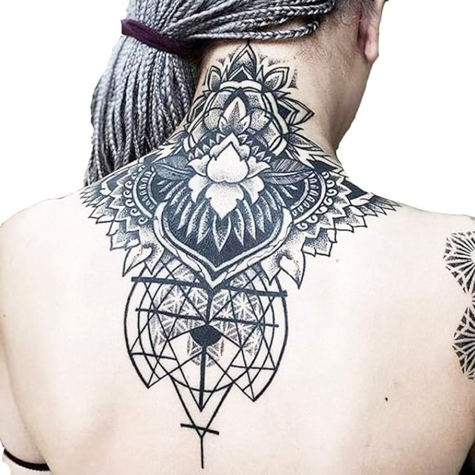 Temporary Floral Tattoos Adults for Women Temporary Neck Long Lasting Temp Realistic Fake Unique Tattoo Mandala Body flowers Sticker Women Real Looking Fake Tatoos (geometry)