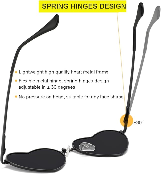 JOVAKIT Polarized Heart Sunglasses for Women Fashion Lovely Style Metal Frame UV400 Protection Lens