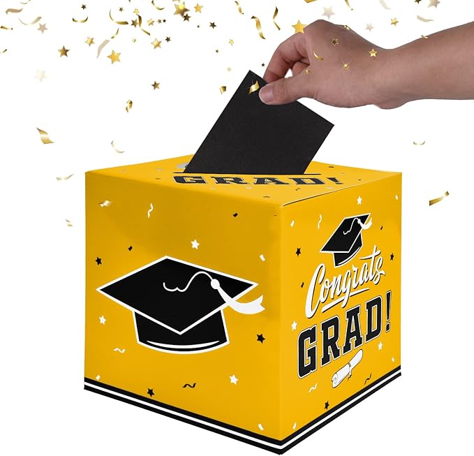 Gatherfun Graduation Decorations - Graduation Card Box, Party Favors, Yellow