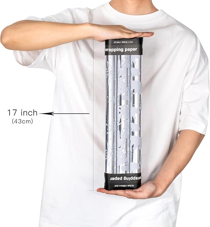 MAYPLUSS Christmas Wrapping Paper Roll - Mini Roll - 17 inch X 120 inch Per roll - Silver Bear, Snowflkes with Glitter Gold Foil Design(42.3 sq.ft.ttl)