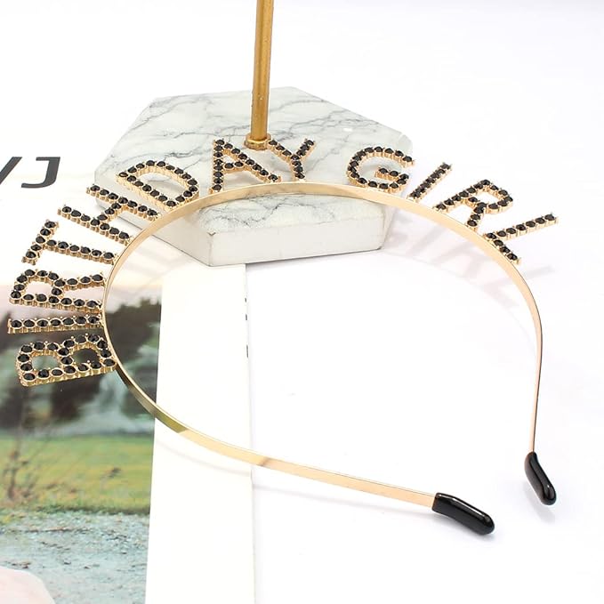 AOPRIE Rhinestone Hairband Birthday Tiara for Women Girls, Happy Birthday Princess Crown, Gold Black