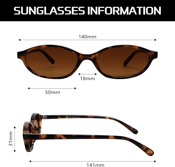 Retro Oval Sunglasses for Women Chic Cat Eye 90s Sunnies Lightweight Narrow Shades Trendy UV protection Sun Glasses