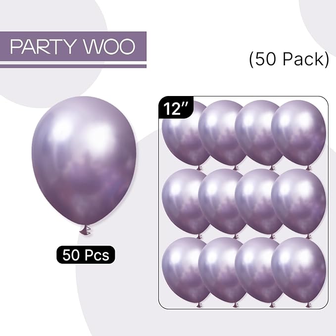 PartyWoo Metallic Purple Balloons 50pcs 12 Inch Chrome purple Balloons for Graduation Baby Shower Bridal Shower Wedding Bachelorette Engagement Girl Butterfly Birthday Party Decorations Purple-G130