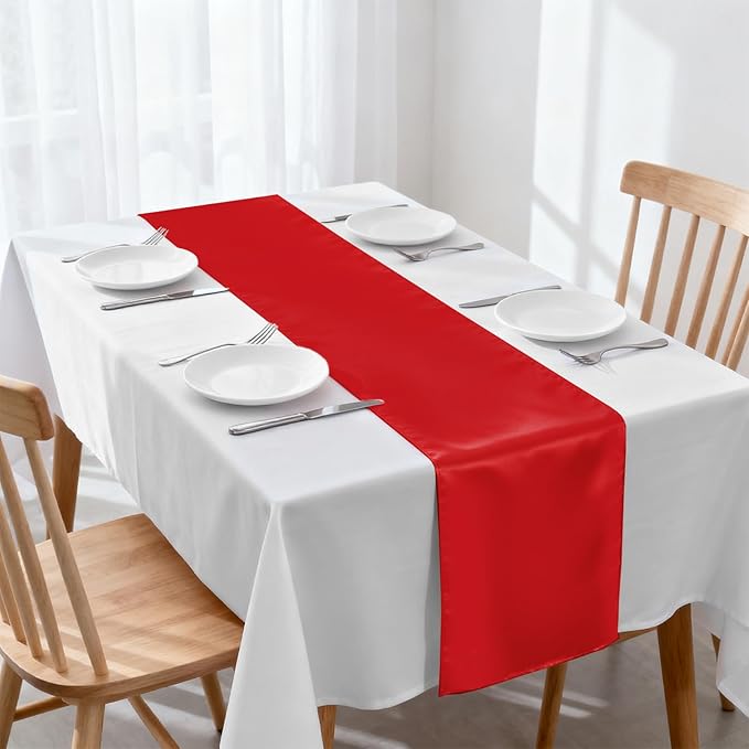 10 Pack Satin Table Runners Red 12x108 Inch Long,Satin Silk Smooth Fabric Table Runner for Wedding,Birthday Party and Banquet Decoration,Chair Sashes,Red