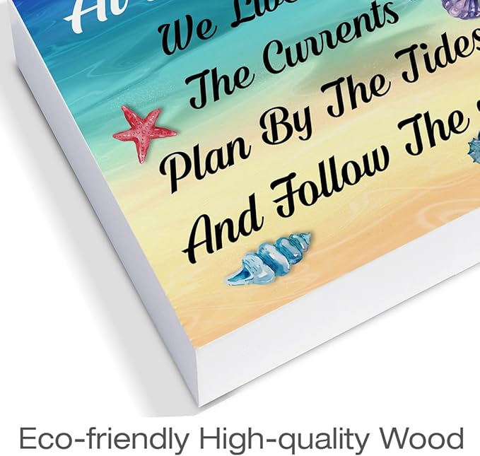 Summer Beach Decor Seashell Wood Block Sign Summer Decorations for Home Desk Table Shelf 5 x 5 Inches