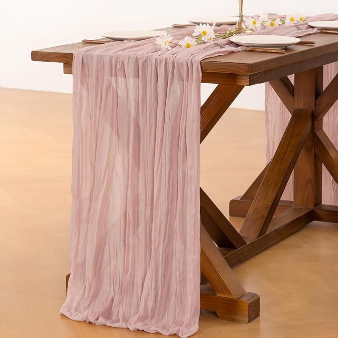 Socomi 6pcs Pink Cheesecloth Table Runner Fall Thanksgiving Boho Rustic Gauze Dusty Pink Farmhouse 120 inch 10FT Cheese Cloth Runner for Wedding Party Baby Shower Birthday Home Decor