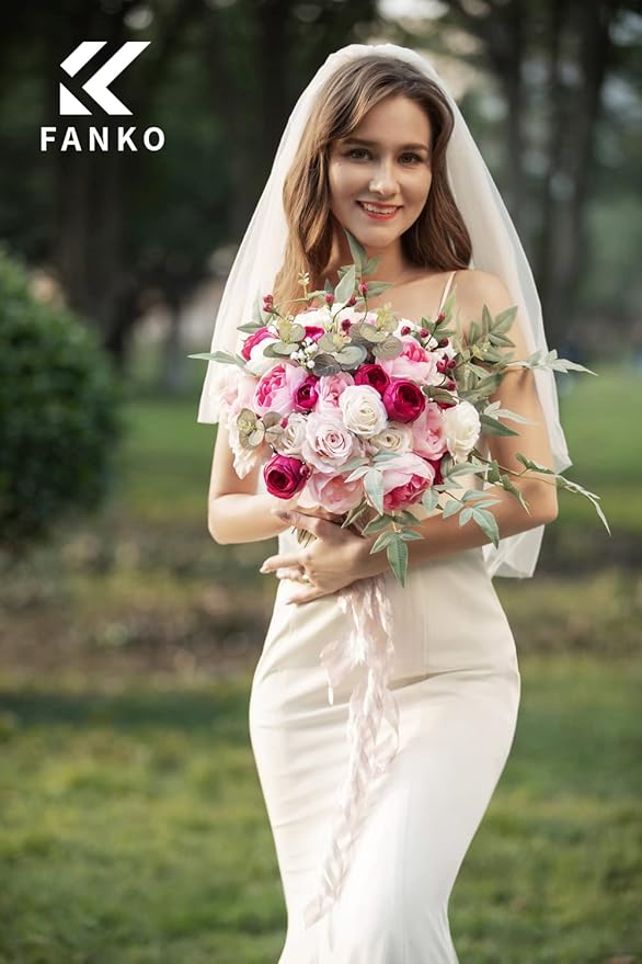 FANKO Rose Artificial Flowers Combo for DIY, Fake Pink Rose Silk Flowers Greenery, Faux Flowers for Wedding Bridal Bouquet, Baby Shower, Table Centerpieces, Floral Arrangement, Party Home Decoration