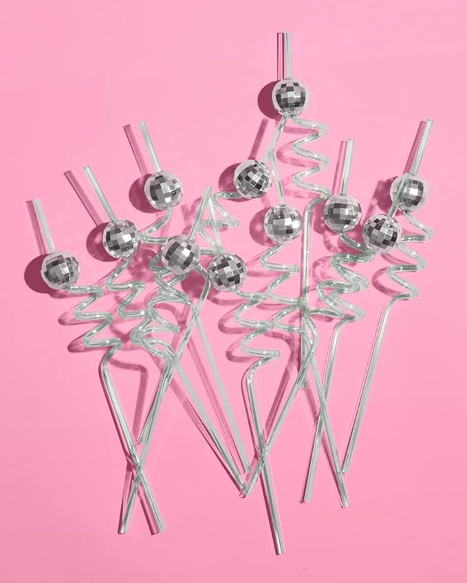 xo, Fetti Disco Ball Reusable Swirly Straw Set - 16 pc | Groovy Birthday Party Supplies, Last Disco Bachelorette Decorations, 70s, Space Cowboy (Pack of 2)
