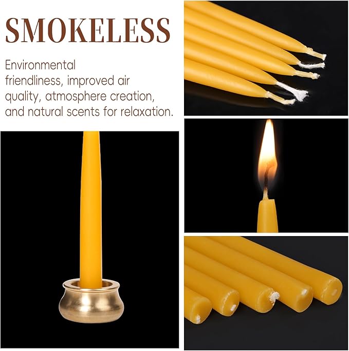 70Pcs Beeswax Candles 30 Minute Meditation Candles, Mini Taper Candles with Brass Candle Holders, Prayer Candle Gift for Yoga Relaxation