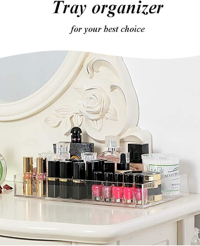 Waterproof Acrylic Serving Tray, Sturdy Thick Nightstand Dresser or Bathroom Vanity Tray Organizer for Change, Coin, Key, Phone, Glasses, Clear Acrylic Storage Valet Organizer