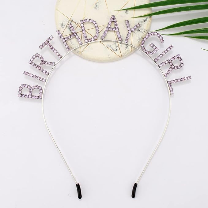 AOPRIE Birthday Girl Sash Crown for Women Happy Birthday Tiara for Women Headband Princess Crown Rhinestone Accessories Silver Purple