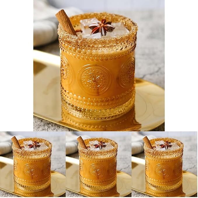 Kate Aspen Hobnail Beaded Floral Amber Drinking Glasses Set of 6, (10 oz) Vintage Glassware Cocktail Glass Set, Juice Glass, Water Cups Great Hostess Gift & Gift for New Home Owners (Pack of 4)