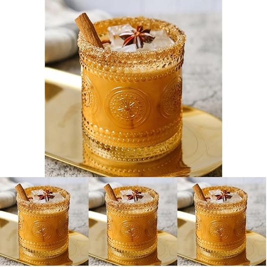 Kate Aspen Hobnail Beaded Floral Amber Drinking Glasses Set of 6, (10 oz) Vintage Glassware Cocktail Glass Set, Juice Glass, Water Cups Great Hostess Gift & Gift for New Home Owners (Pack of 4)