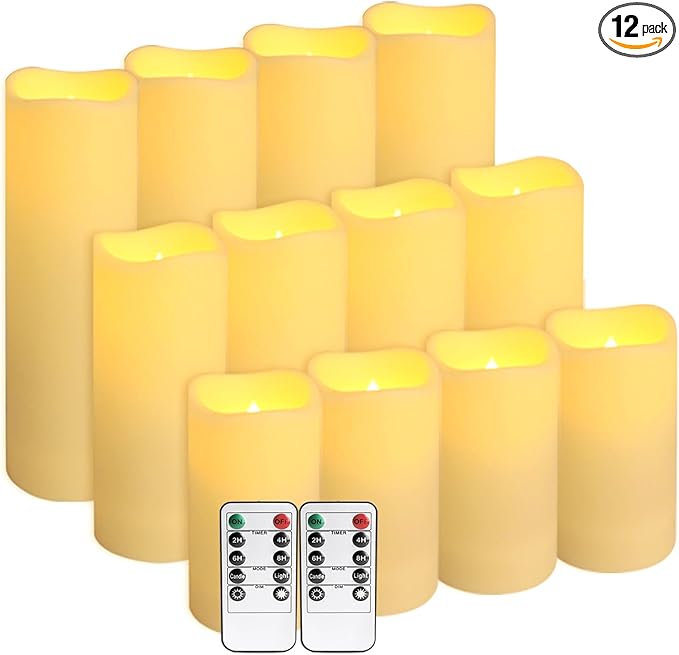 12-Pack LED Flameless Candles with Remote Control - Battery Operated, Timer, Dimmable, 3D Flame Flickering , Perfect for Halloween Christmas Parties,Wedding,Home Decor ,Gift and Special Occasions