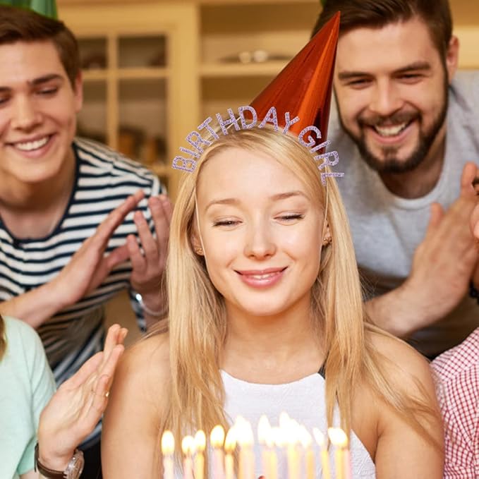 AOPRIE Birthday Girl Sash Crown for Women Happy Birthday Tiara for Women Headband Princess Crown Rhinestone Accessories Silver Purple