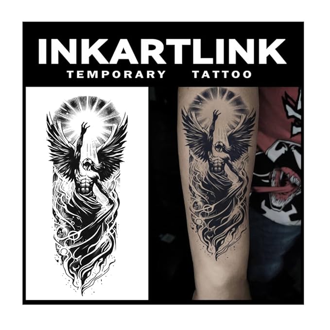 INKARTLINK Tattoo Tech, 2 Sheets Medium Semi Permanent Tattoo, Adult Art Design Temporary Tattoos, Lasts 1-2 Weeks, Waterproof, Realistic Look, No Reflection (angel)