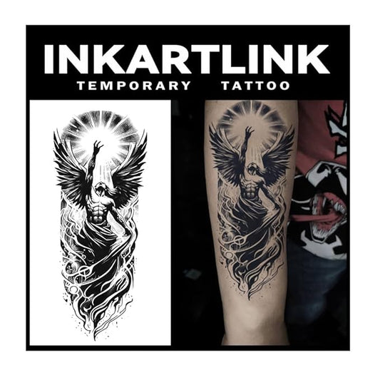 INKARTLINK Tattoo Tech, 2 Sheets Medium Semi Permanent Tattoo, Adult Art Design Temporary Tattoos, Lasts 1-2 Weeks, Waterproof, Realistic Look, No Reflection (angel)