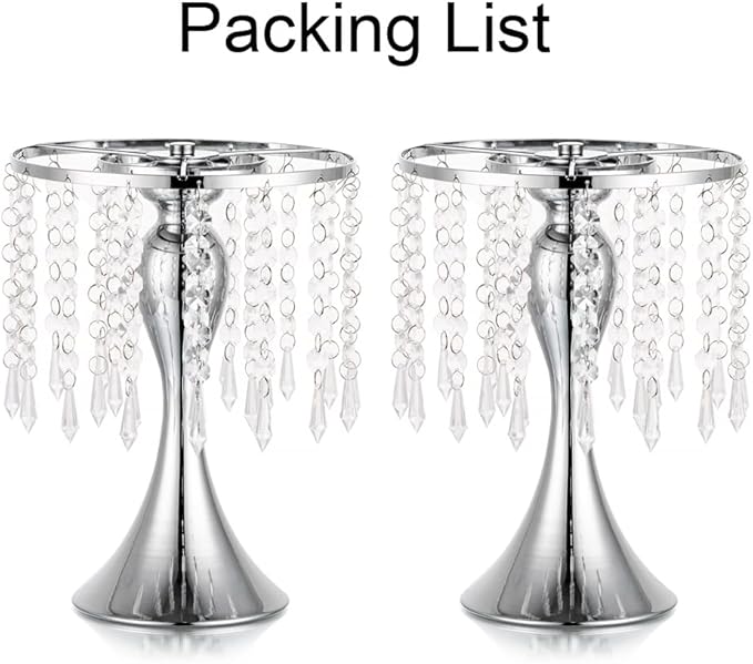 Silver Vases for Centerpieces, 10.2in Crystal Flower Arrangement Stand, Wedding Centerpieces for Tables, Tall Metal Flower Vase Holders for Wedding, Event, Reception, Birthday, Home Decor, 2 Pcs